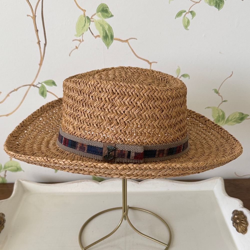 Vintage Summer Club Australia Golf Tan Straw Woven Hat Sun Protection - Small